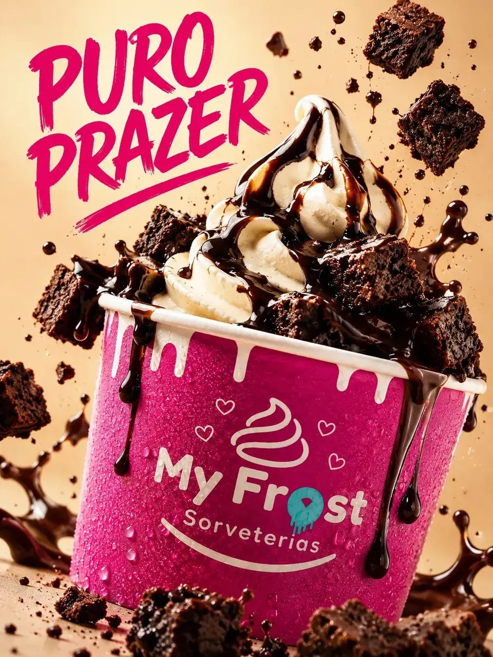 Copo My Frost com Gelato Soft Premium, calda e brownie